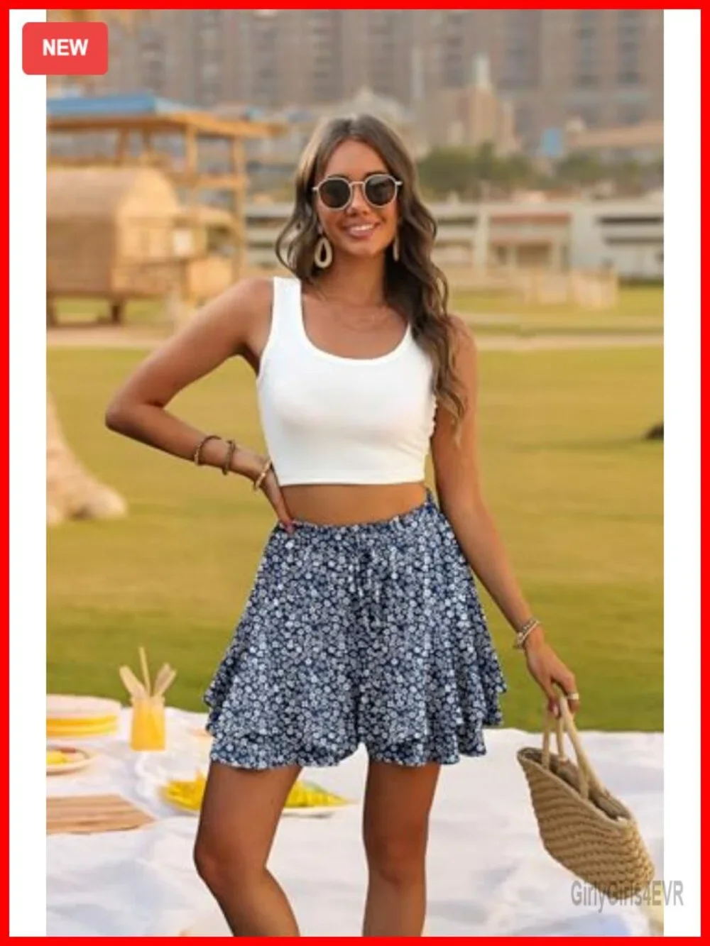 Flowy High Waist Boho Ruffle Skorts for Women Summer Casual Skirt Shorts